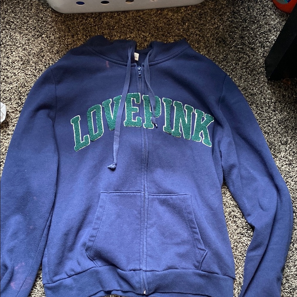 Blue Hoodie with Green Lettering